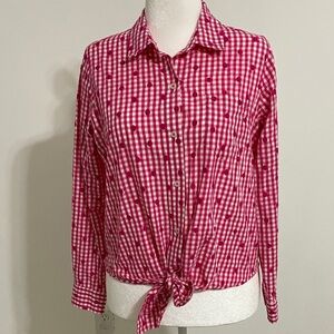 Tommy Hilfiger Fuchsia Pink Gingham Button-Down Tie Shirt